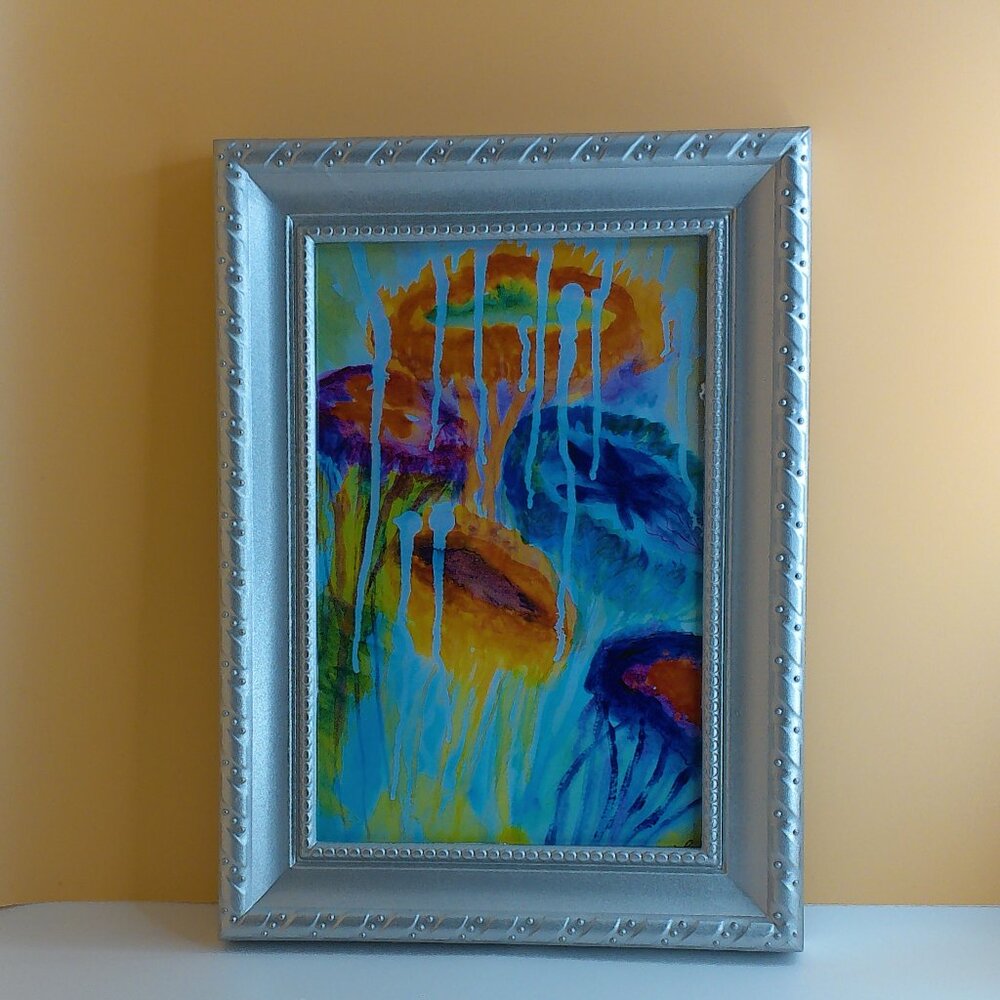 Jelly Fish, 4x6 Art print within a new silver color Frame